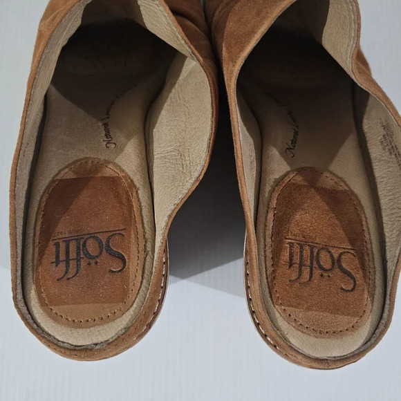 Sofft Strathmore Mule Womens 9.5 Ginger Tan Suede Peep Toe Wedge Heel - Picture 9 of 15
